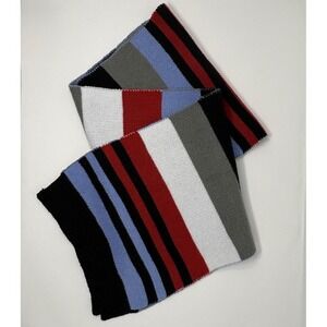 Vera Bradley Striped Knit Scarf Multicolor Red Blue Grey Black White 72x12 NWOT